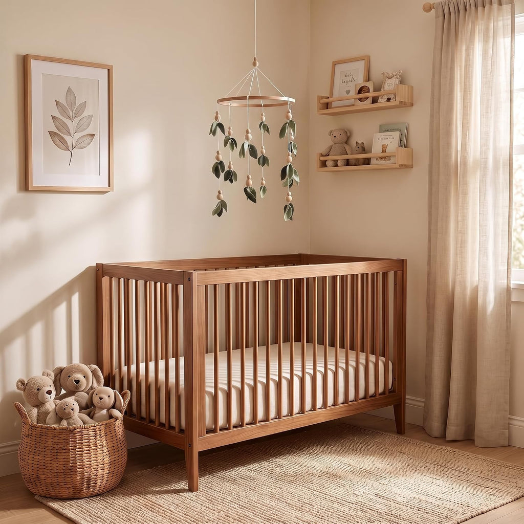 Green Leaf Crib Mobile Forest Baby Mobile for Crib Green Leaf Nursery Mobile with Wooden Bead