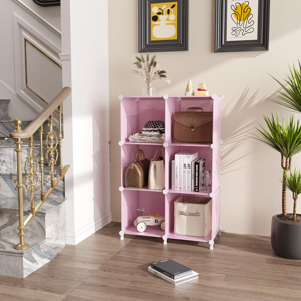 Cube Storage Organizer, Closet Organizers, 6 Cube Shelf, Pink