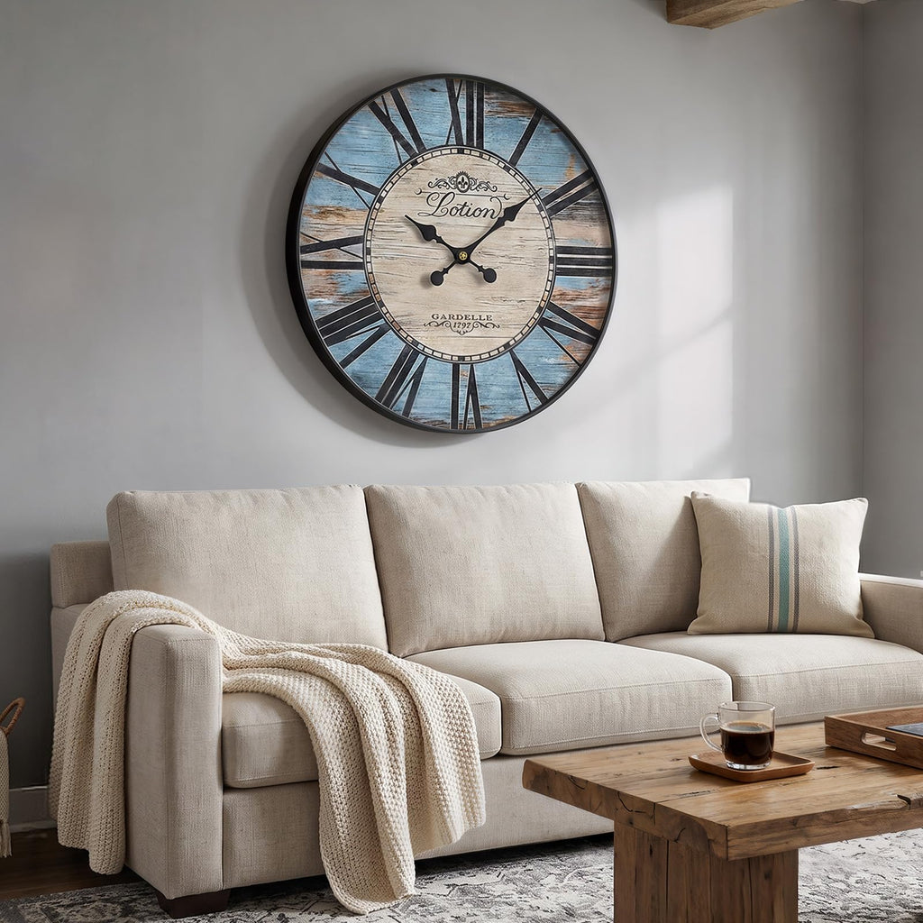 Large Rustic Blue Farmhouse Wall Clock (30 Inch)