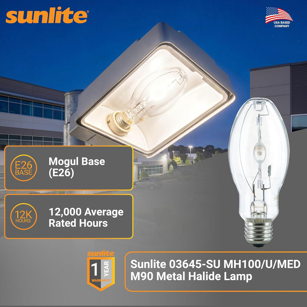 M90 Metal Halide Lamp, 100 Watts, Pulse Start, Medium Base (E26), ED17, 12,000 Hours Life, 9000