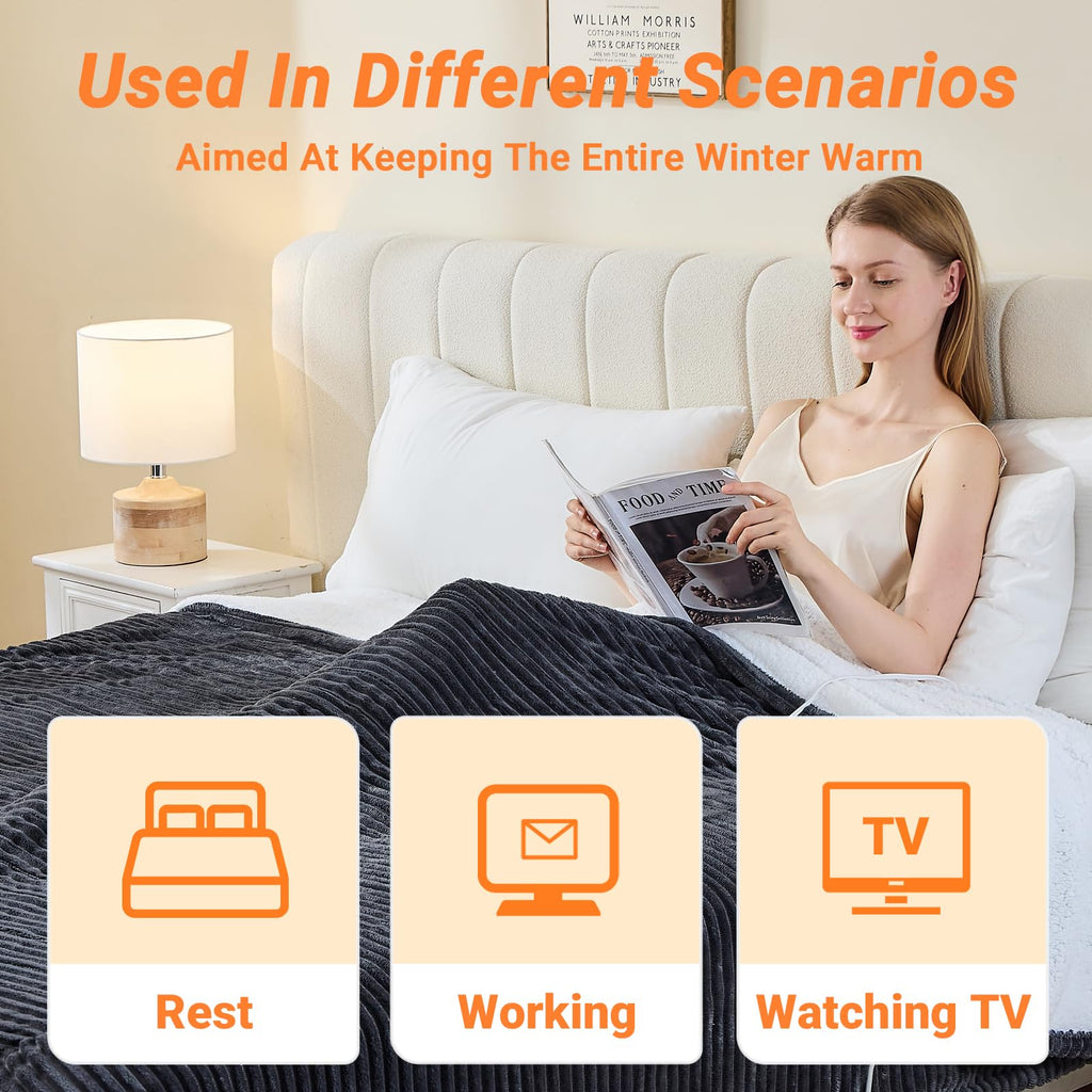 Heated Blanket Electric, Soft Flannel Heating Blanket with 8 Hours Auto Off 10 Fast Heating Levels Machine
