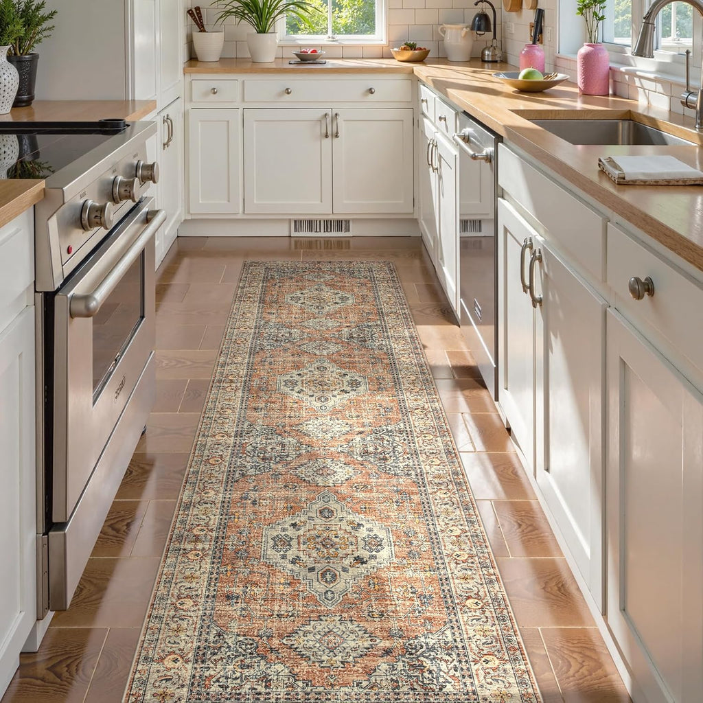 Oriental Kitchen Runners for Hallways, 2.5x10 Washable Runner Rug Non Slip, Soft Hallway Rug Distres