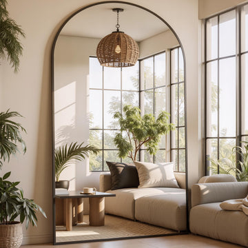 Oversized Floor Mirror, 81"x41" Arched Full Length Mirror, Black