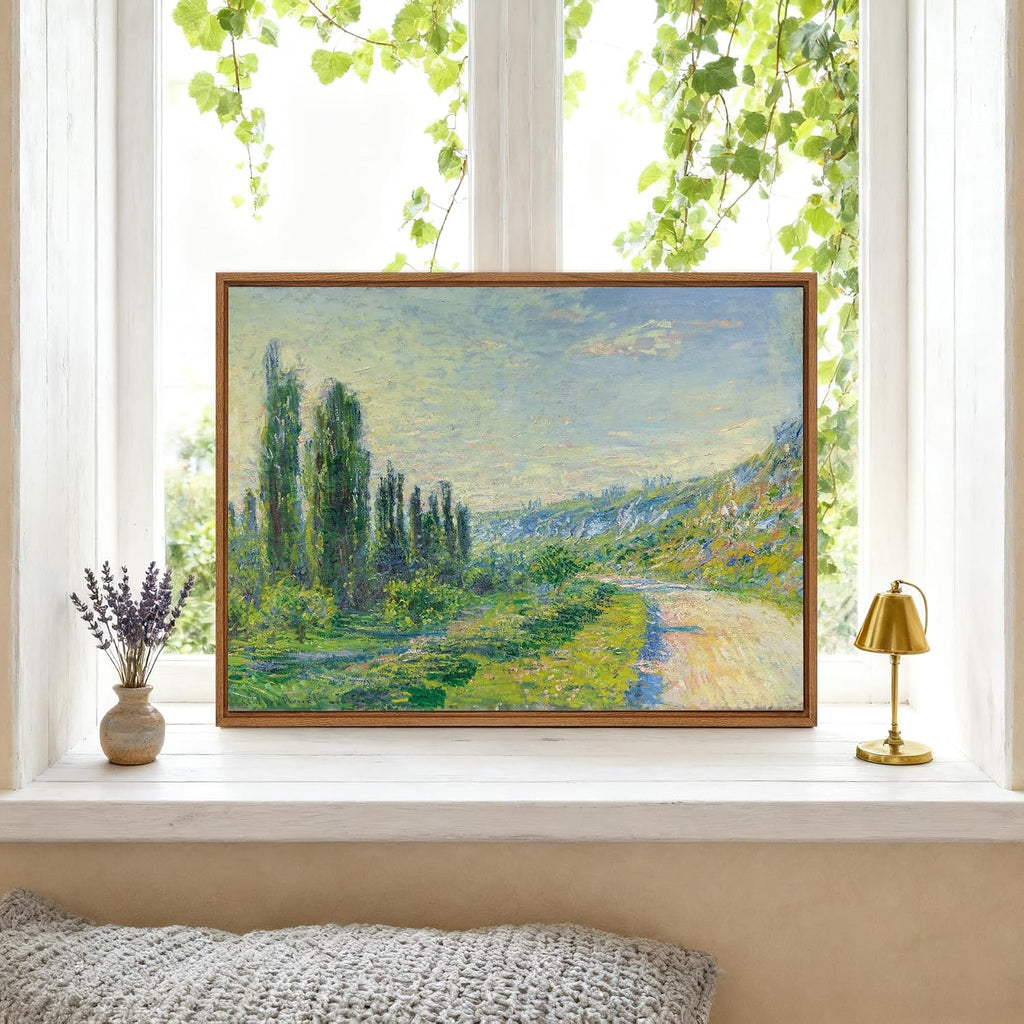 Claude Monet Framed Canvas Wall Art Prints, Classic La Route De Vétheuil oil Painting Reproduction Retro Country