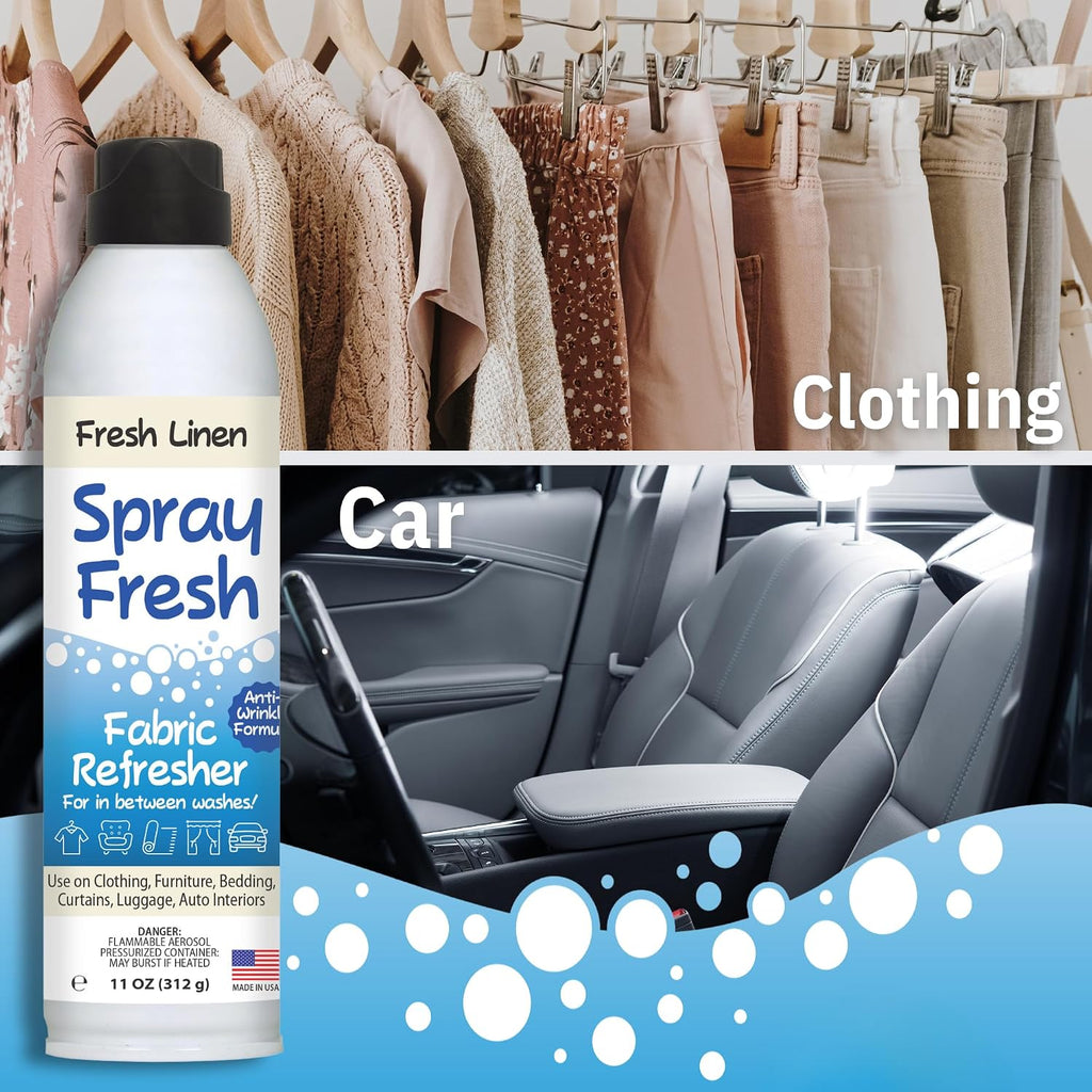 Spray Fresh Fabric Refresher, Linen, 8 oz - Deodorizer and Freshener for Clothing, Bedding, and Furniture - Set of 11