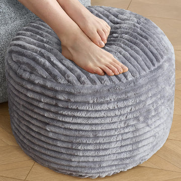 Stuffed Round Ottoman, Pouf Ottoman Foot Rest, 20 X 15, Dark Grey
