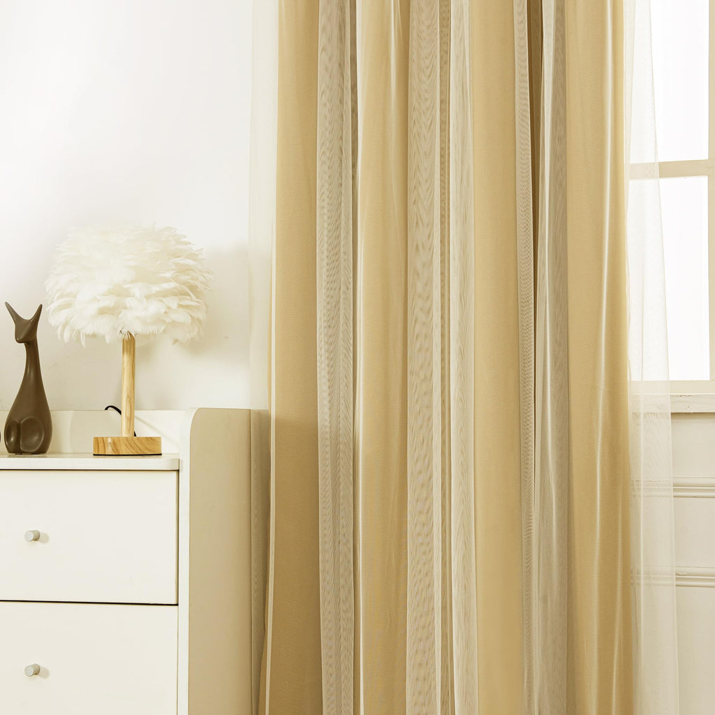 Blackout Curtains with Sheer Overlay, Gold, 52x84 Inches