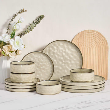 Dinnerware Dishes Sets for 4, 12 Pieces Ceramic Plates and Bowls Sets, Kitchen Dining Dishes, Dishwasher & Microwave