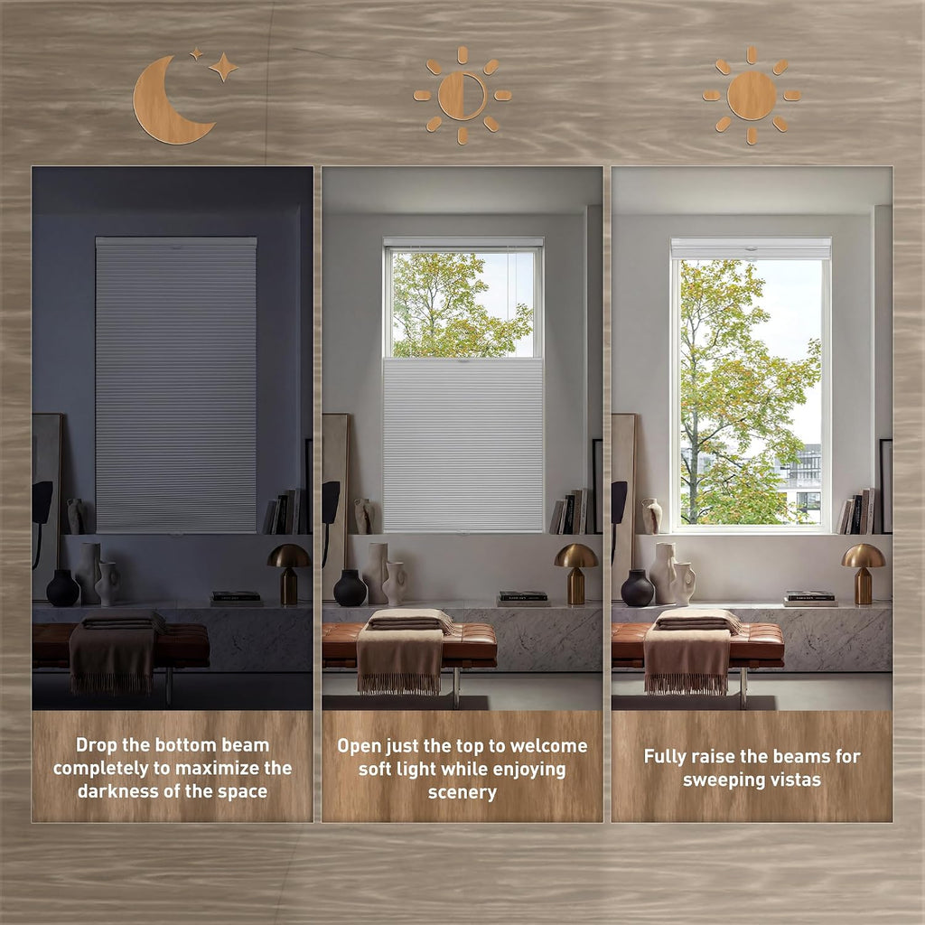 No Drill Top Down Bottom Up Blackout Cellular Shades | Get Privacy & Adjust Light, 3 Steps to Install, 1.1 Inch
