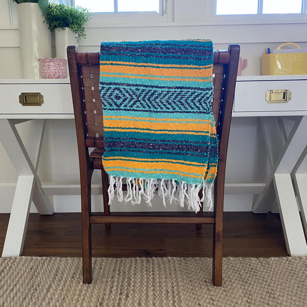 Classic Mexican Blanket, Large Authentic Woven Falsa Throw (70"x50"), Artisan Southwest Décor for Beach, Yoga