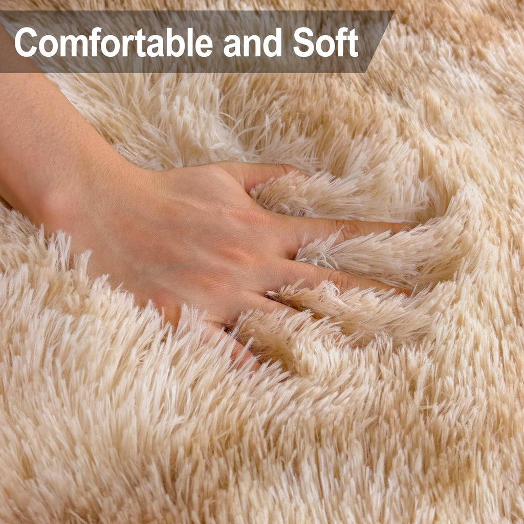 Plush Tie Dyed Light Brown Runner Rug, Soft Fluffy Rug