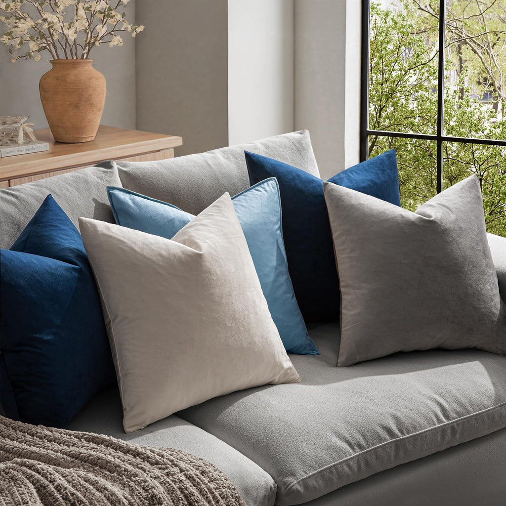 Velvet Throw Pillow Covers 18x18 Inch, Pack of 2 - Dark Blue, Super Soft Decorative Square Cushion Cases Modern