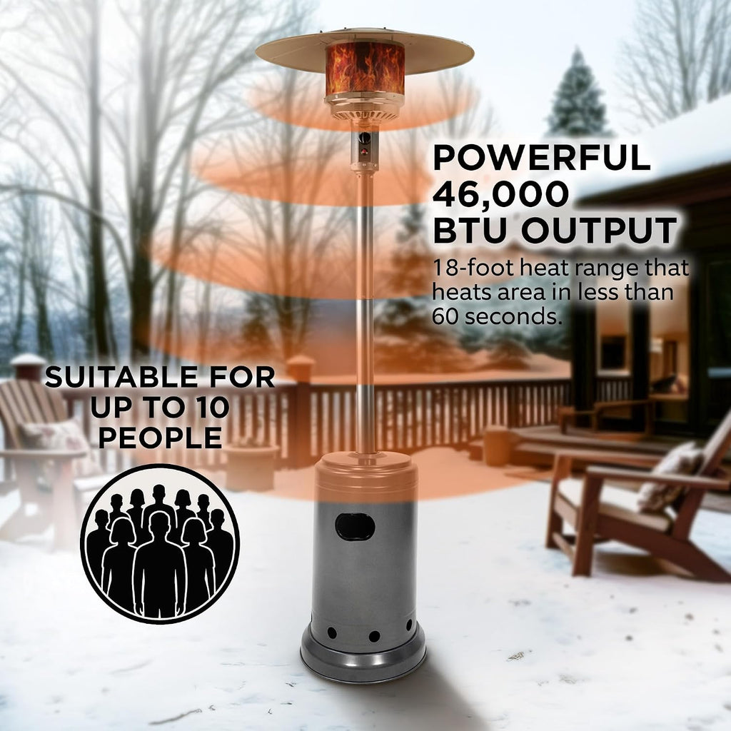 46,000 BTU Portable Outdoor Propane Patio Heater with Wheels, Commercial & Residential with Water Tank, Adjustable