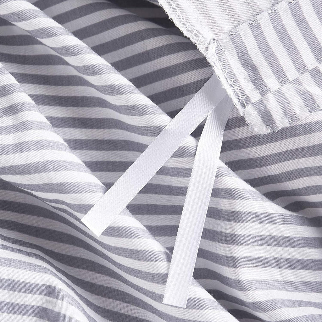 Striped Cotton Duvet Cover Set, Ticking Stripe Pinstripe Farmhouse, 100% Cotton Bedding Set, 3 Pieces, Gray White, King