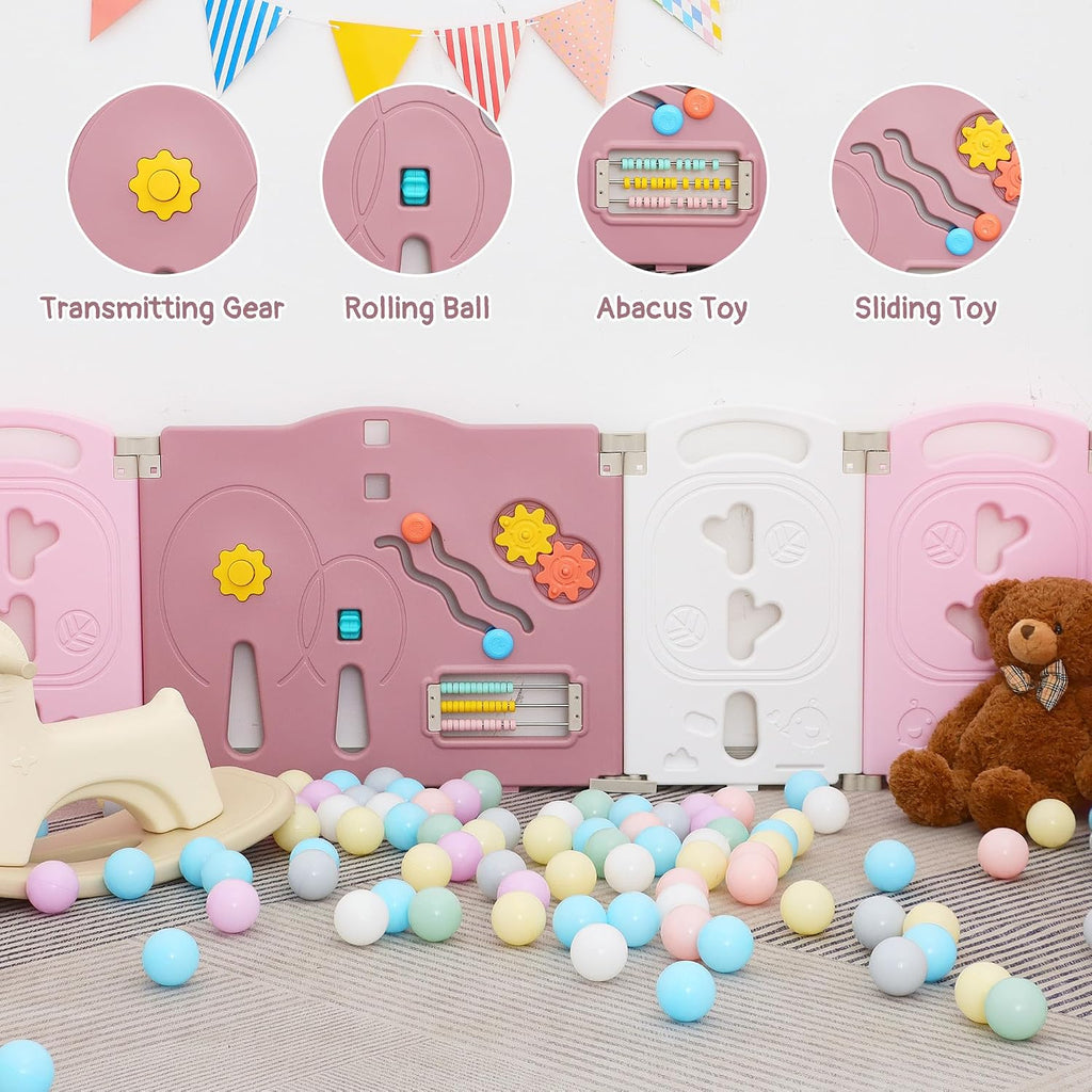 Foldable Baby Playpen, Portable Play Yard for Babies and Toddlers with Safety Lock Gate & Game Panel, Adjustable