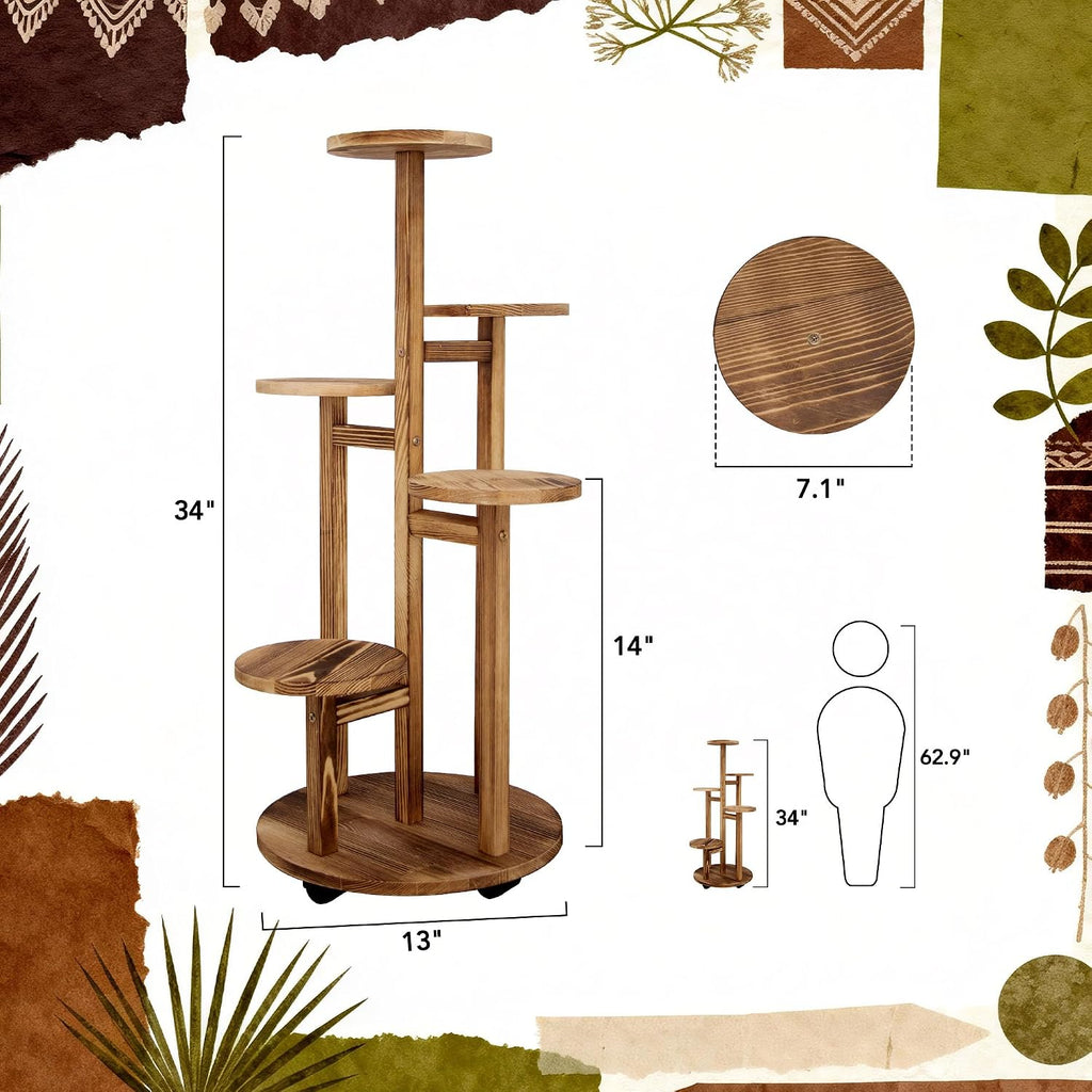 5 Tiered Tall Plant Stand for Indoor | Wood Plant Shelf Corner Display Rack, Multi-tier Planter Pot Holder Flower