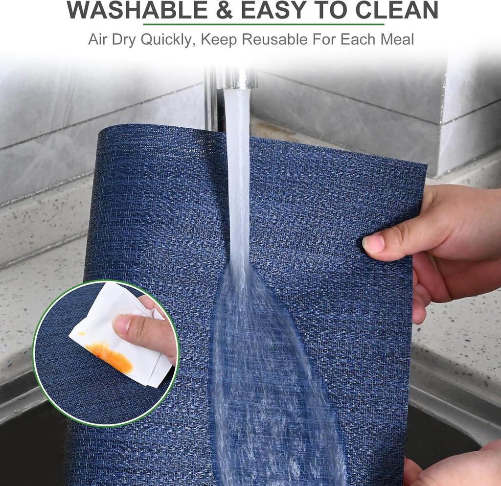 Placemats, Woven Vinyl Placemat for Dining Table Washable Wipeable Kitchen Place Mats Durable Indoor Outdoor - Set of 6