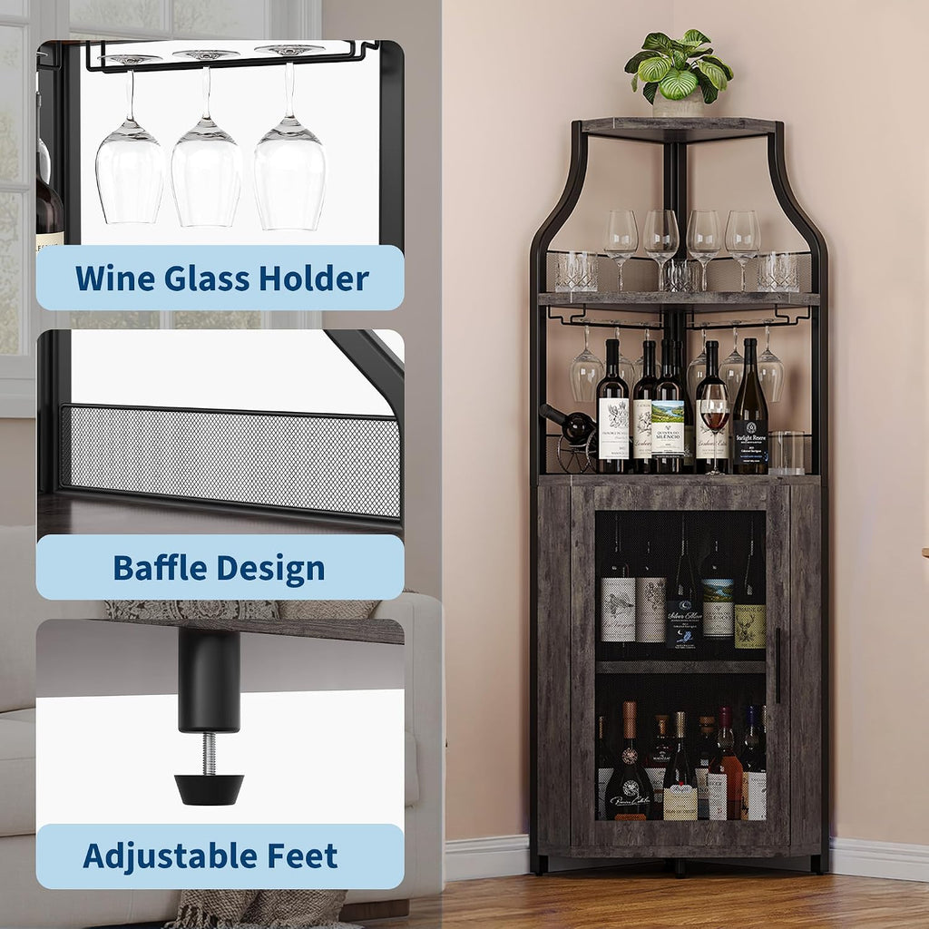 Corner Bar Cabinet Modern Wine Cabinet with Wine Rack & Glass Holder 5-Tier Bar Wine Home Bar Liquor Storage Cabinet