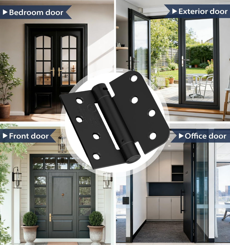 2-Pack 4 Inch Self Closing Door Hinges, Square & 5/8" Radius Corners, Black