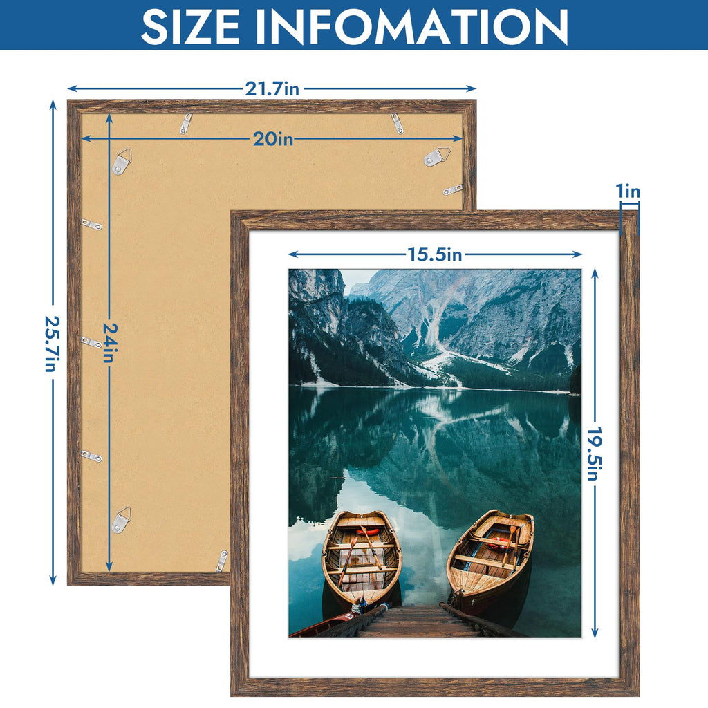20x24 Picture Frame Set of 4, 20 x 24 Rustic Brown Wood Style