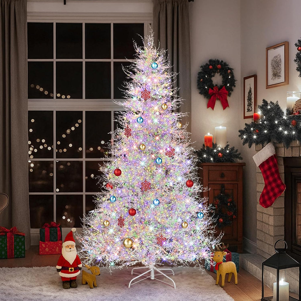 Snow Flocked PE Christmas Tree, Pre Lit with 400 LED Lights