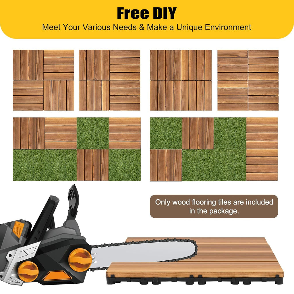 Hardwood Interlocking Patio Deck Tiles, 36 PCS 12" x 12" Square Composite Decking Tiles with PE Backing Base for