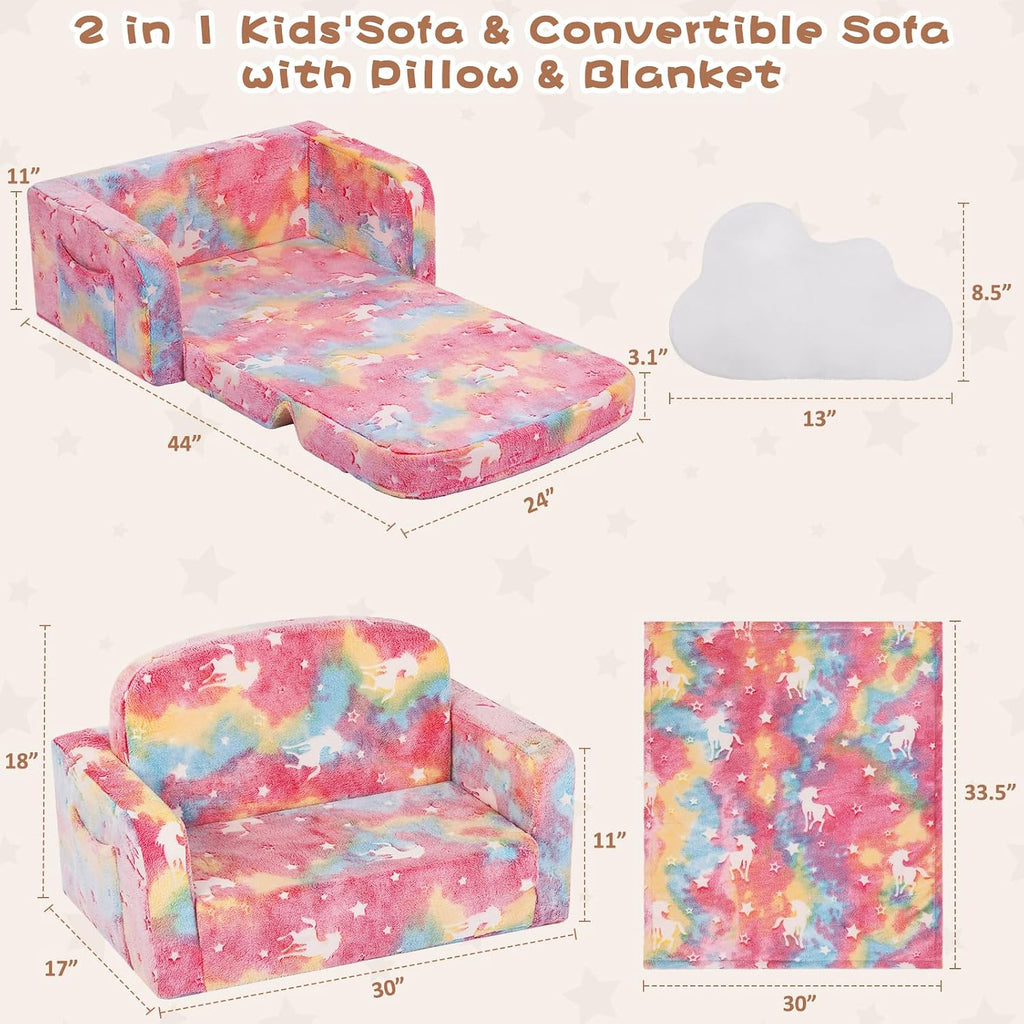 Extra Wide Kids Couch, Kids Sofa, Toddler Sofa, Glow in The Dark, in-1 Soft Toddler Couch with Blanket and Pillow