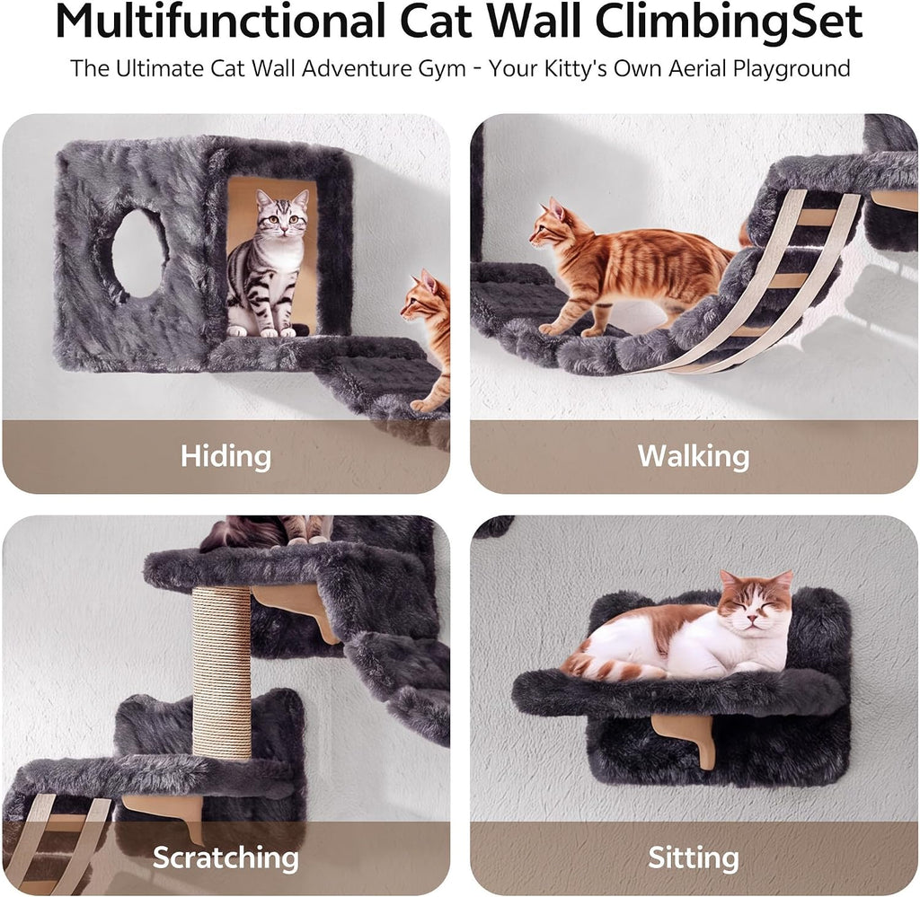 Cat Wall Furniture, 13 in 1 Moon & Bridge Cat Wall Shelves, Grey