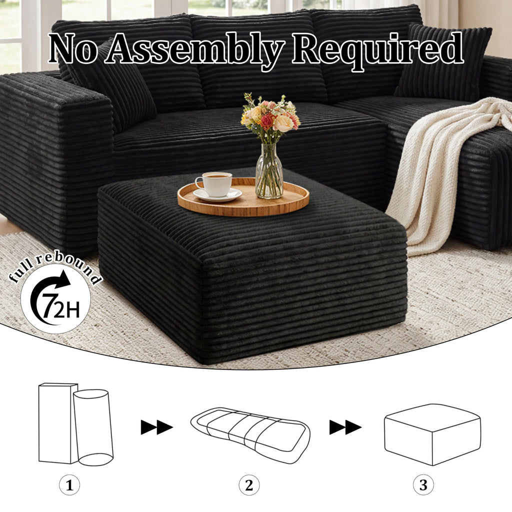 Boneless Ottoman, Modern Corduroy Cloud Foot Rest Foam Support, Oversized Modular Sectional Sofa Stool & Small
