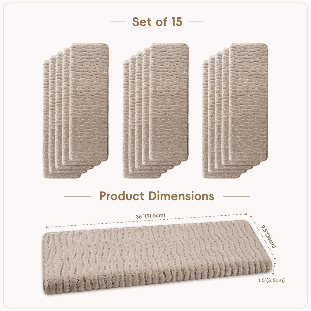 Rounded Bullnose Carpet Stair Treads - 15 Pack, 36"