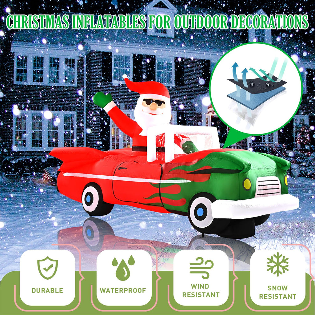 8FT Animated Santa on Car Christmas Inflatable Outdoor Decoration
