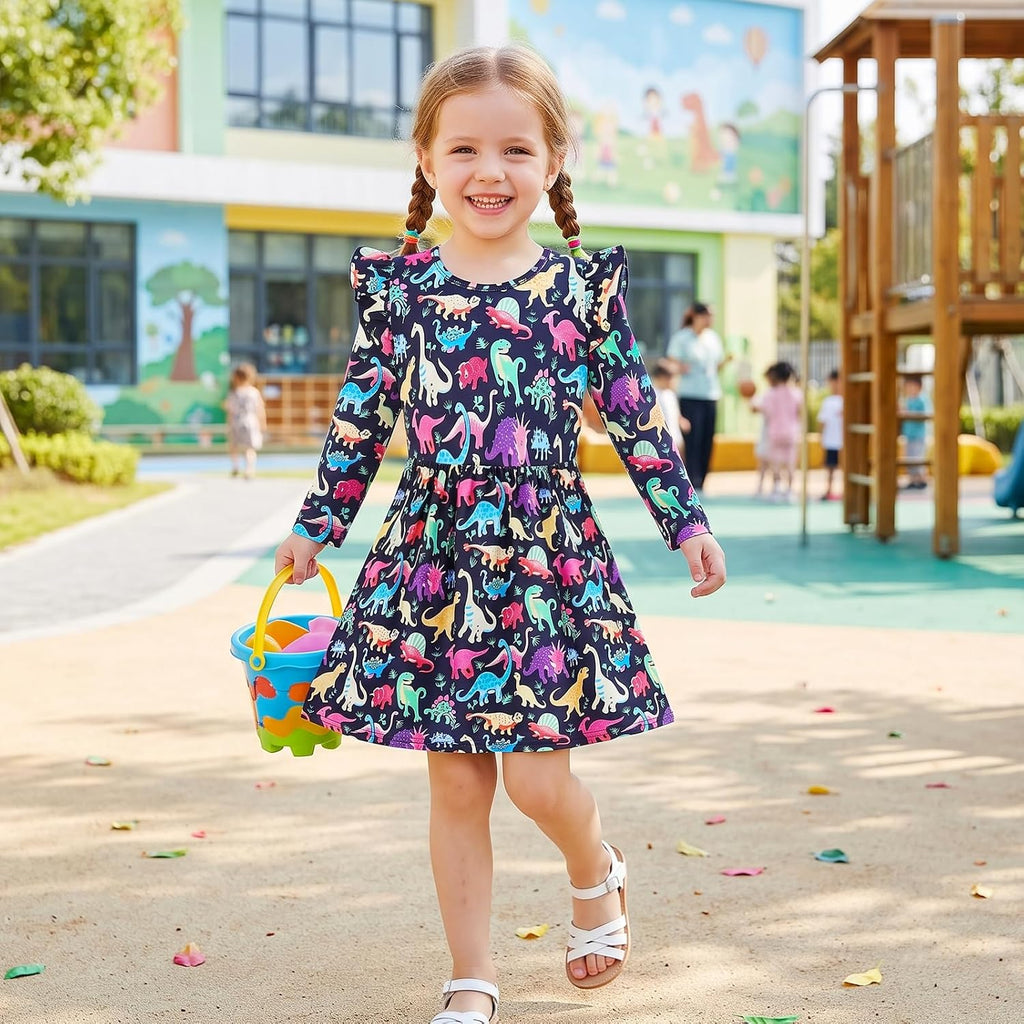 Toddler Little Girls Casual Dresses Short Sleeve Crew Neck Graphic Cartoon Dress