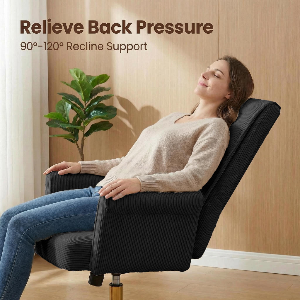 Stripes Velvet Home Office Desk Chair, Accent Upholstered Modern Height Adjustable Swivel Chair with Wheels, Ergonomic