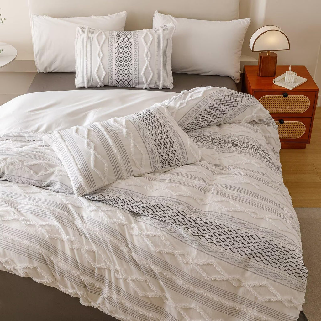 Tufted Black Comforter Set Jacquard Bedding Shabby Chic Farmhouse Bed Sets