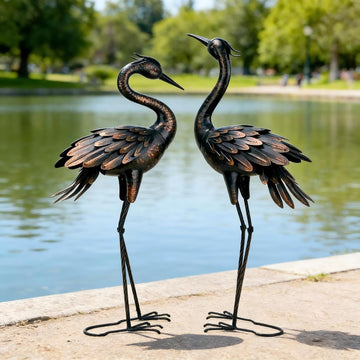 Metal Crane Garden Statue, Garden Sculptures & Statues, Bronze Crane Ornaments Yard Art for Backyard Patio Lawn