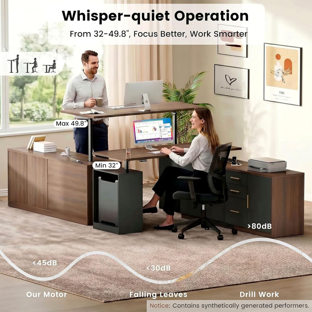 59" L Shaped Electric Standing Desk with Storage & Drawers | Adjustable Height Executive Standing Desk, One-Piece