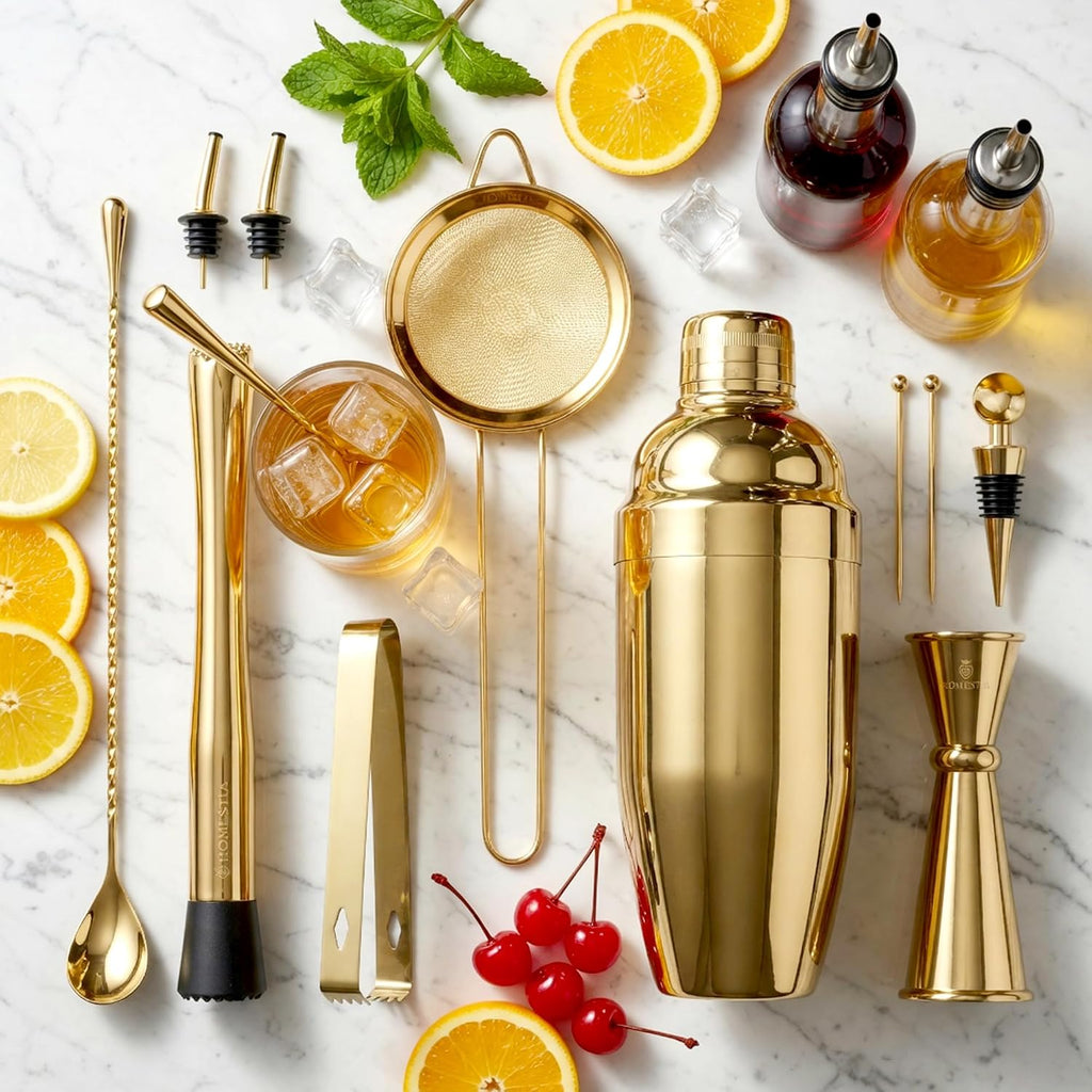 11-Pieces Gold Cocktail Shaker Set Bartender Kit - Bar Tools Set - Set of 11