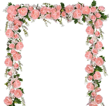 Artificial Peony Flower Garland - Silk Peony Garland with Pink Flowers for Wedding Party Table - Set of 12