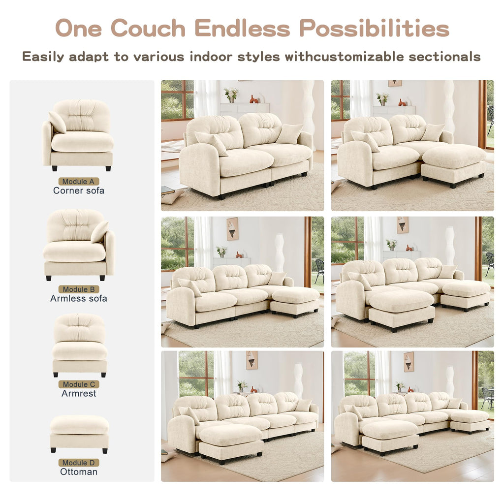 Cloud Couches, Modular Sectional Sofa, 140" U-Shape Beige