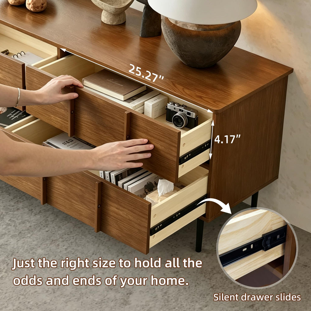 86" Modern Solid Wood Media Console, 6-Drawer Storage Sideboard