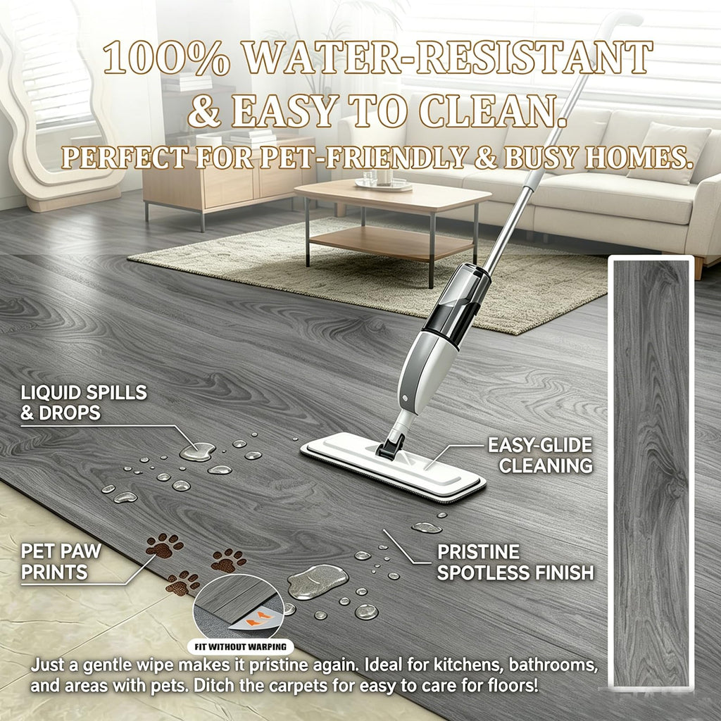 Wood Peel and Stick Tile,Waterproof Vinyl Roll Flooring (Grey)