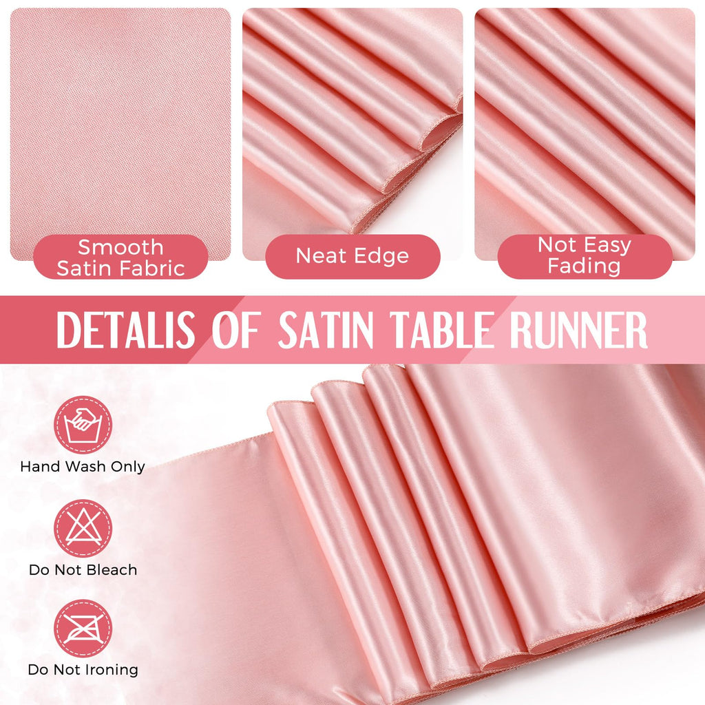 8 Pcs Black and Rose Gold Round Tablecloth and Satin Runner Set