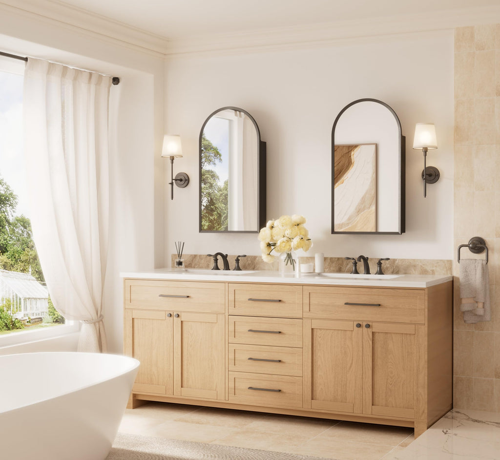 Black Medicine Cabinet with Mirror 16"x30", Arched Wall Cabinet