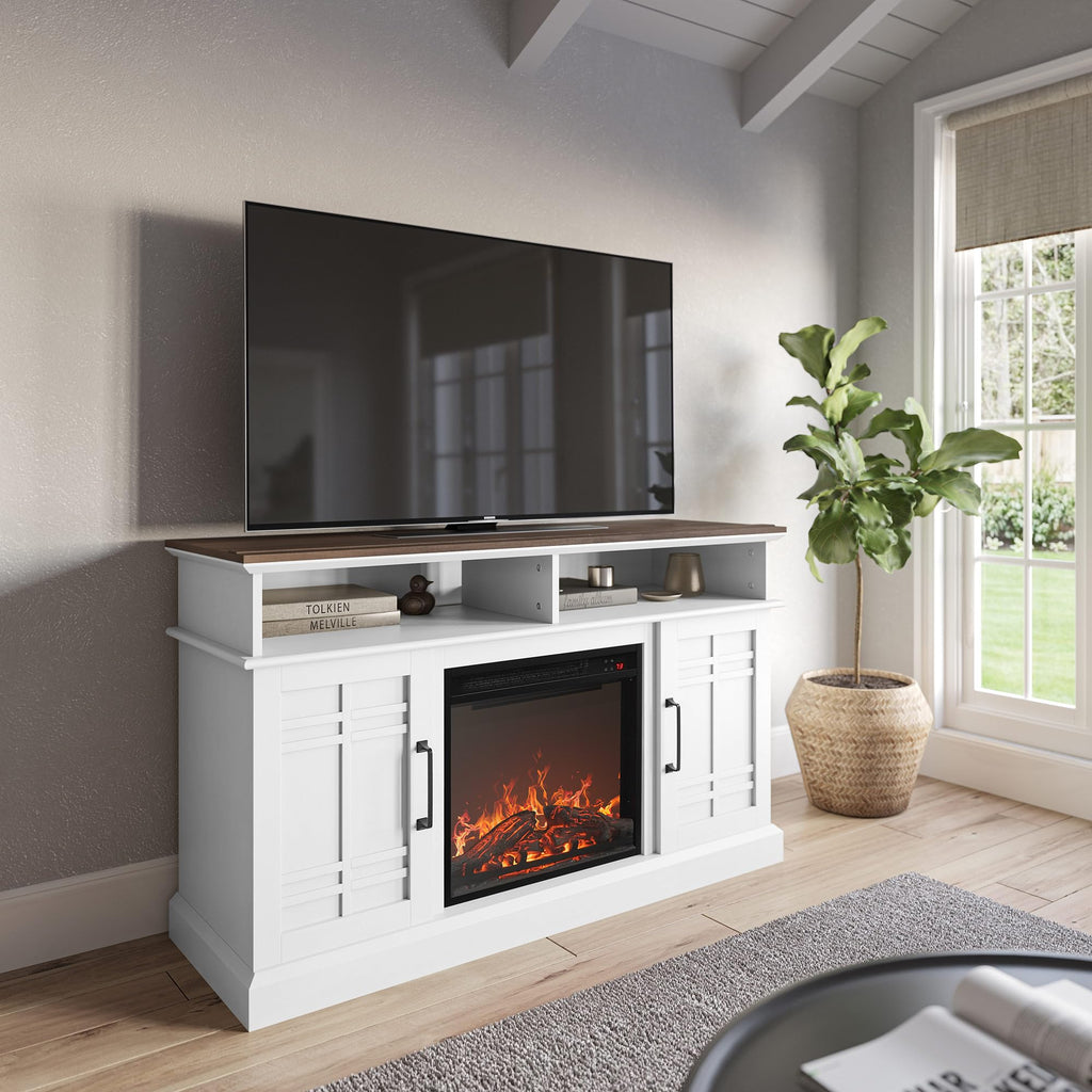 Norrell 48" TV Stand with 18" Electric Fireplace - White
