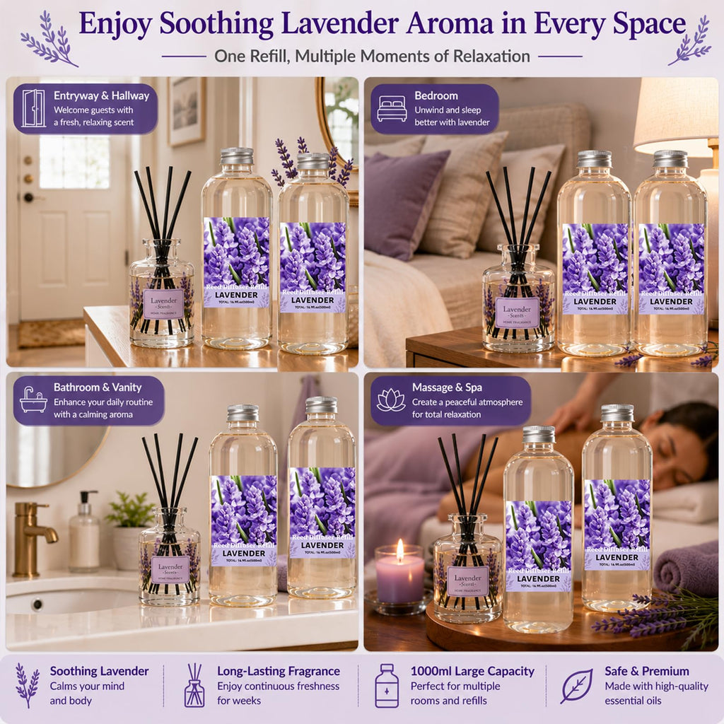 Reed Diffuser Oil Refill, Lavender Scent Diffuser Refill 33.8 Fl Oz