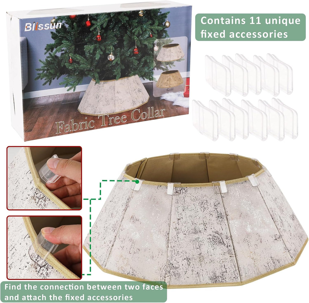 Fabric Christmas Tree Collar, Xmas Tree Ring, Willow Christmas Tree Skirt Decorations (Concrete Beige)