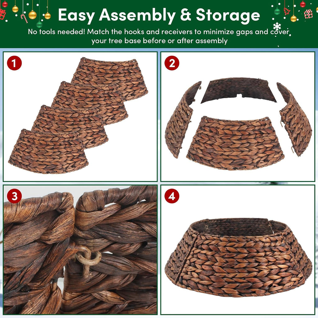 Christmas Tree Collar, 24'' Woven Hyacinth Tree Collars for Artificial Trees, Scalloped Tree Collar Rattan Basket for