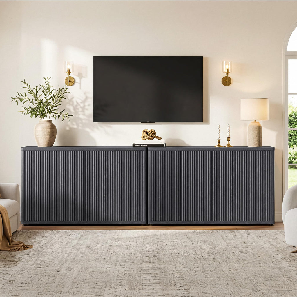 Buffet Cabinet with Storage Accent Sideboard with 4 Doors 66.3" Wide Fluted Credenza Modern Buffet Table Media