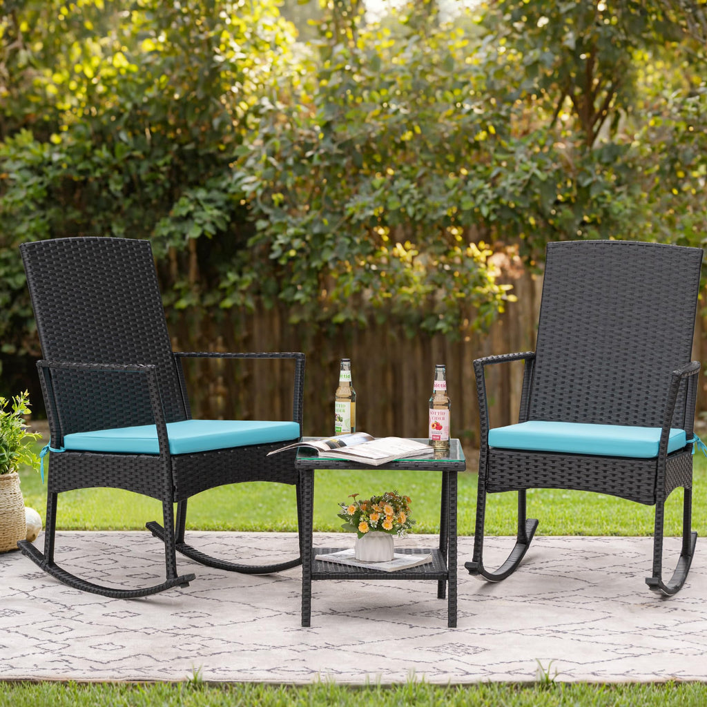 Rocking Chair Outdoor High Back Patio Chairs with Table, Blue