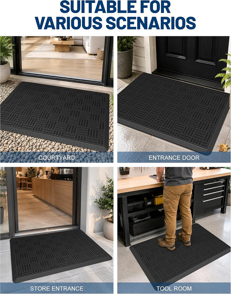 Doormat Outdoor Entrance Rubber Floor Mat 34" X 22.5" Heavy Duty | Interlocking Non-Slip All Weather Mat for Front